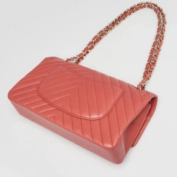 Chanel Rosewood Chevron Quilted Lambskin Leather Classic Medium Double Flap Bag - Picture 3 of 10